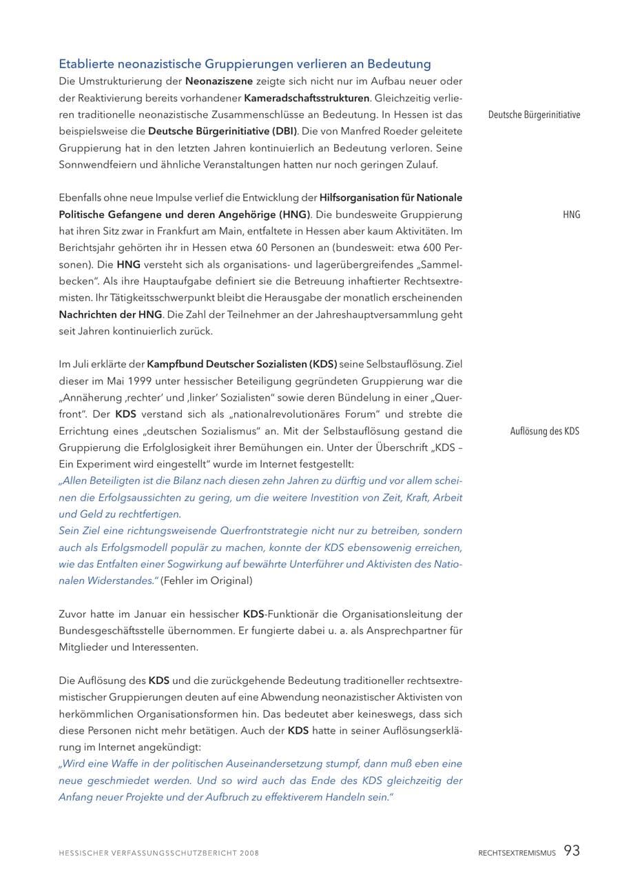 Seite 94 des Verfassungsschutzbericht 2008 Hessen