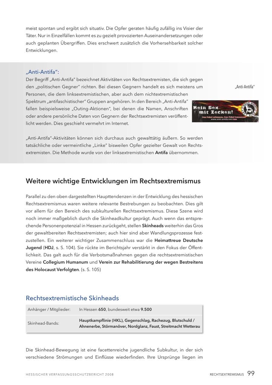 Seite 100 des Verfassungsschutzbericht 2008 Hessen