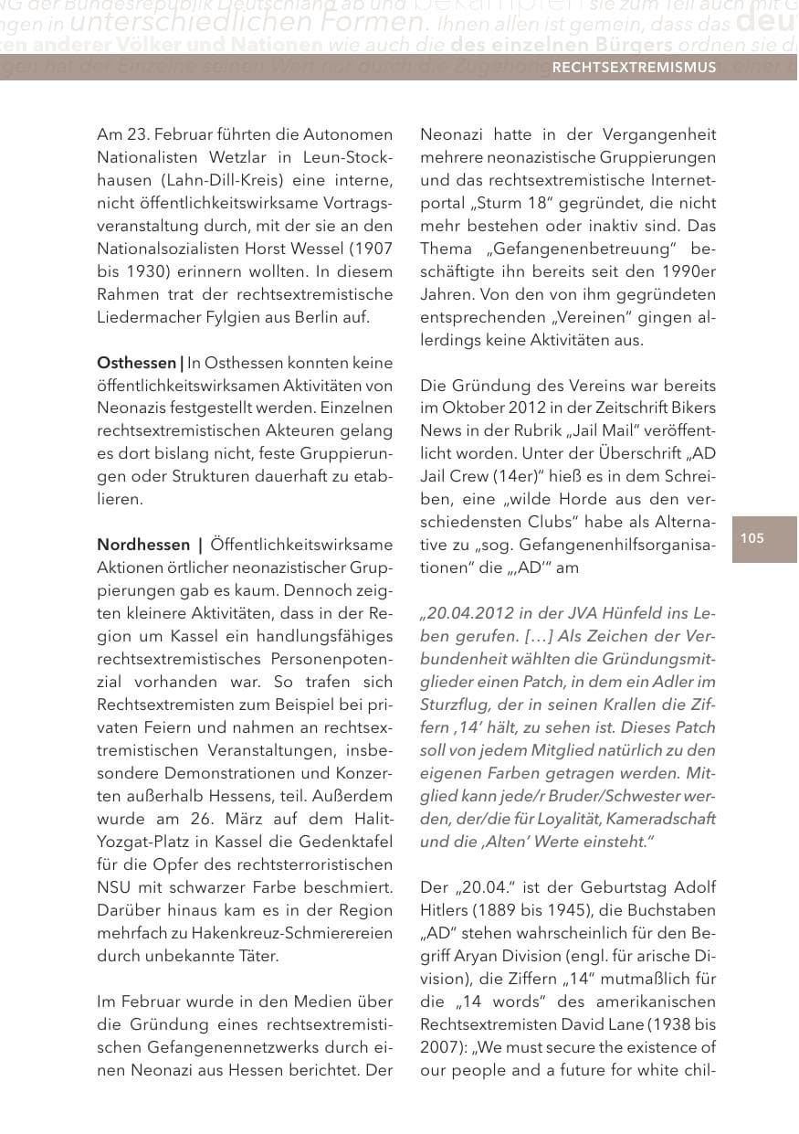 Seite 105 des Verfassungsschutzbericht 2013 Hessen