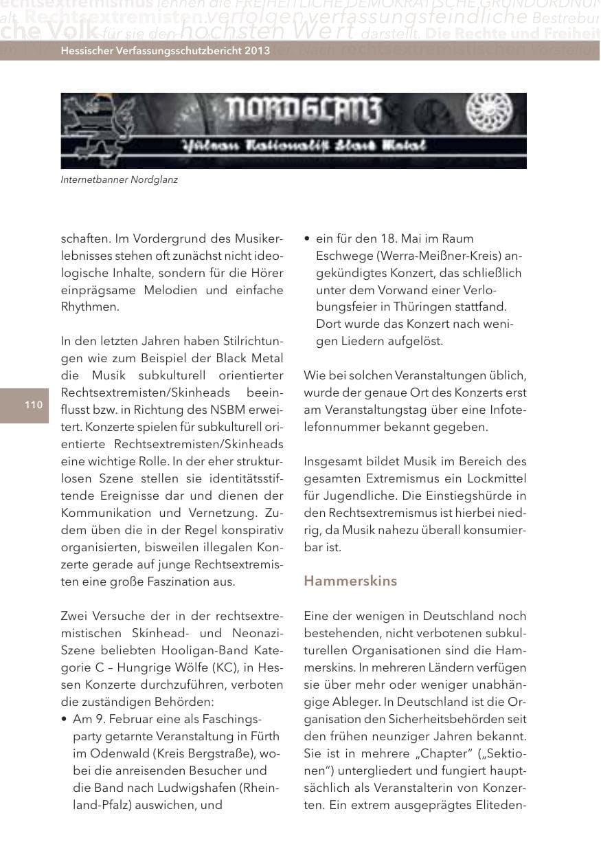 Seite 110 des Verfassungsschutzbericht 2013 Hessen