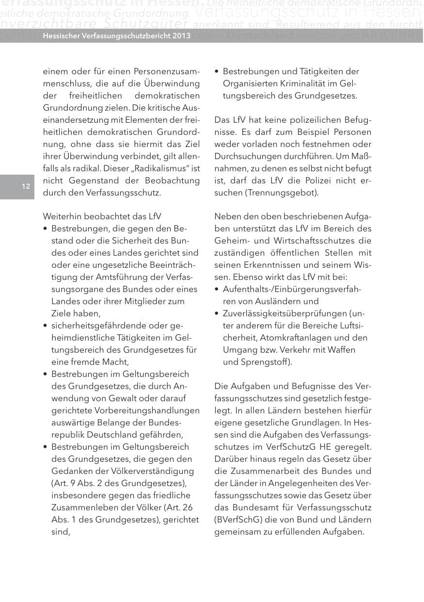 Seite 12 des Verfassungsschutzbericht 2013 Hessen