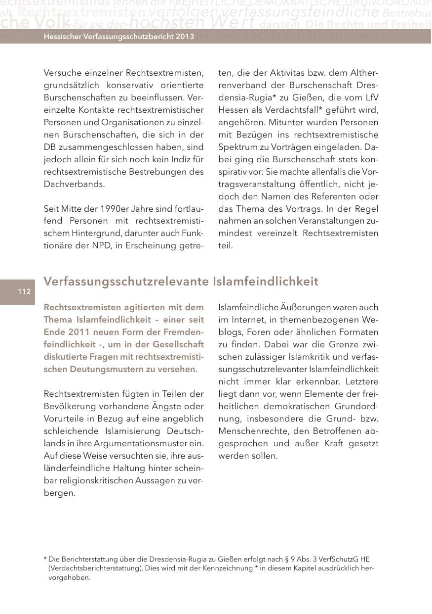 Seite 112 des Verfassungsschutzbericht 2013 Hessen