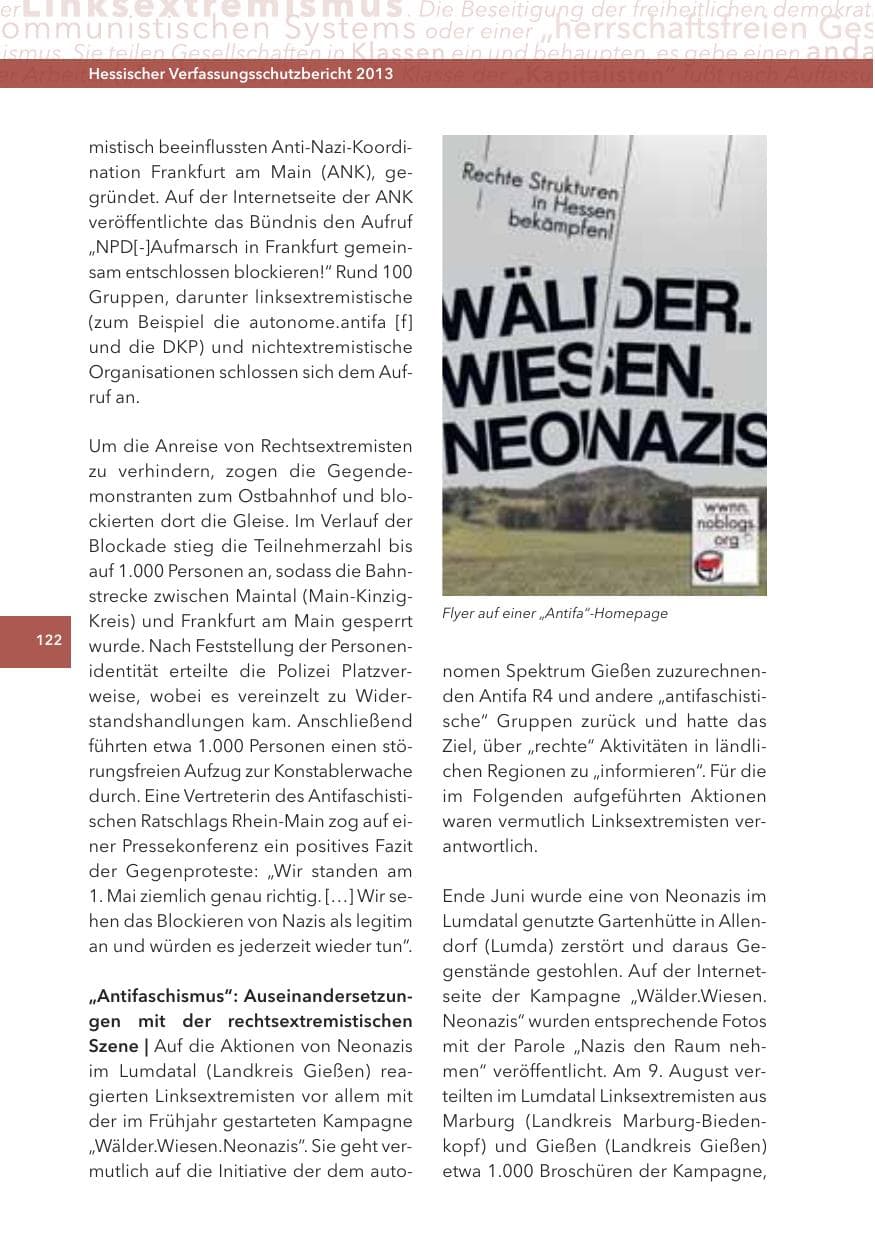 Seite 122 des Verfassungsschutzbericht 2013 Hessen