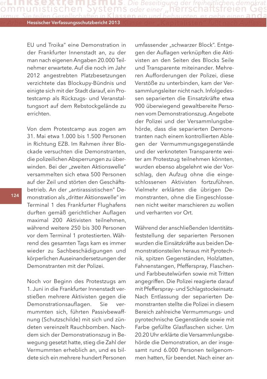 Seite 124 des Verfassungsschutzbericht 2013 Hessen