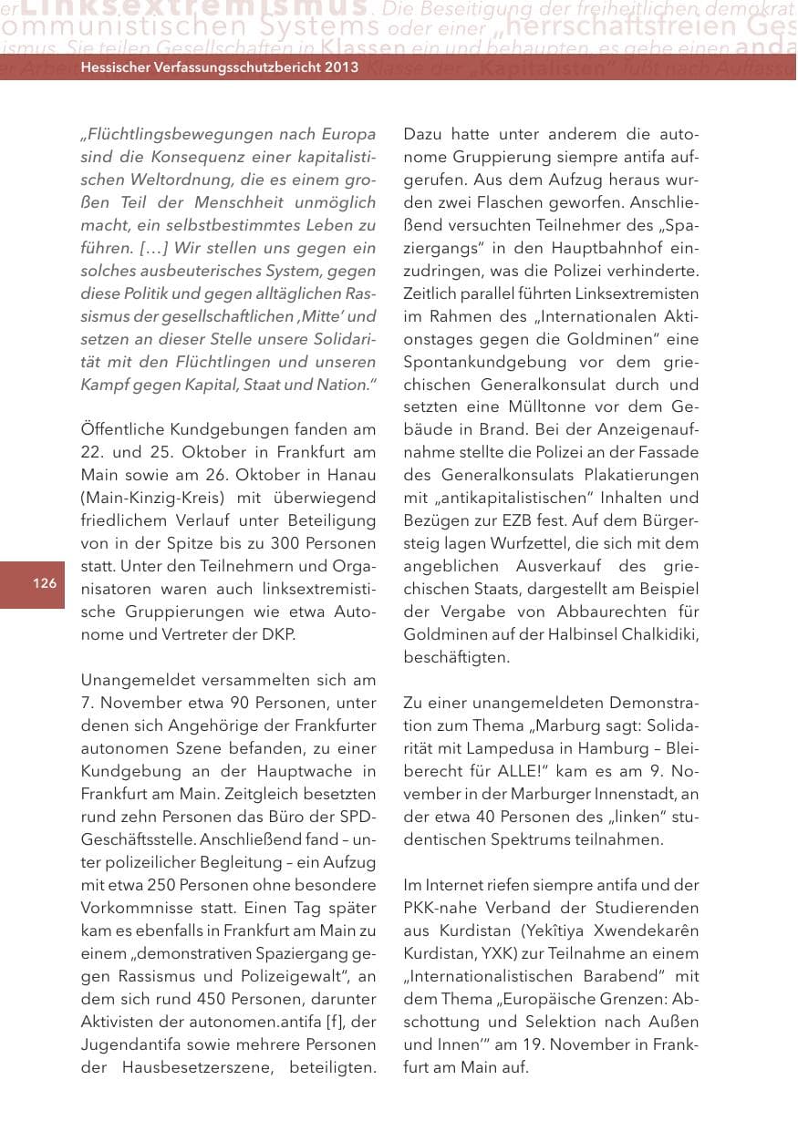Seite 126 des Verfassungsschutzbericht 2013 Hessen