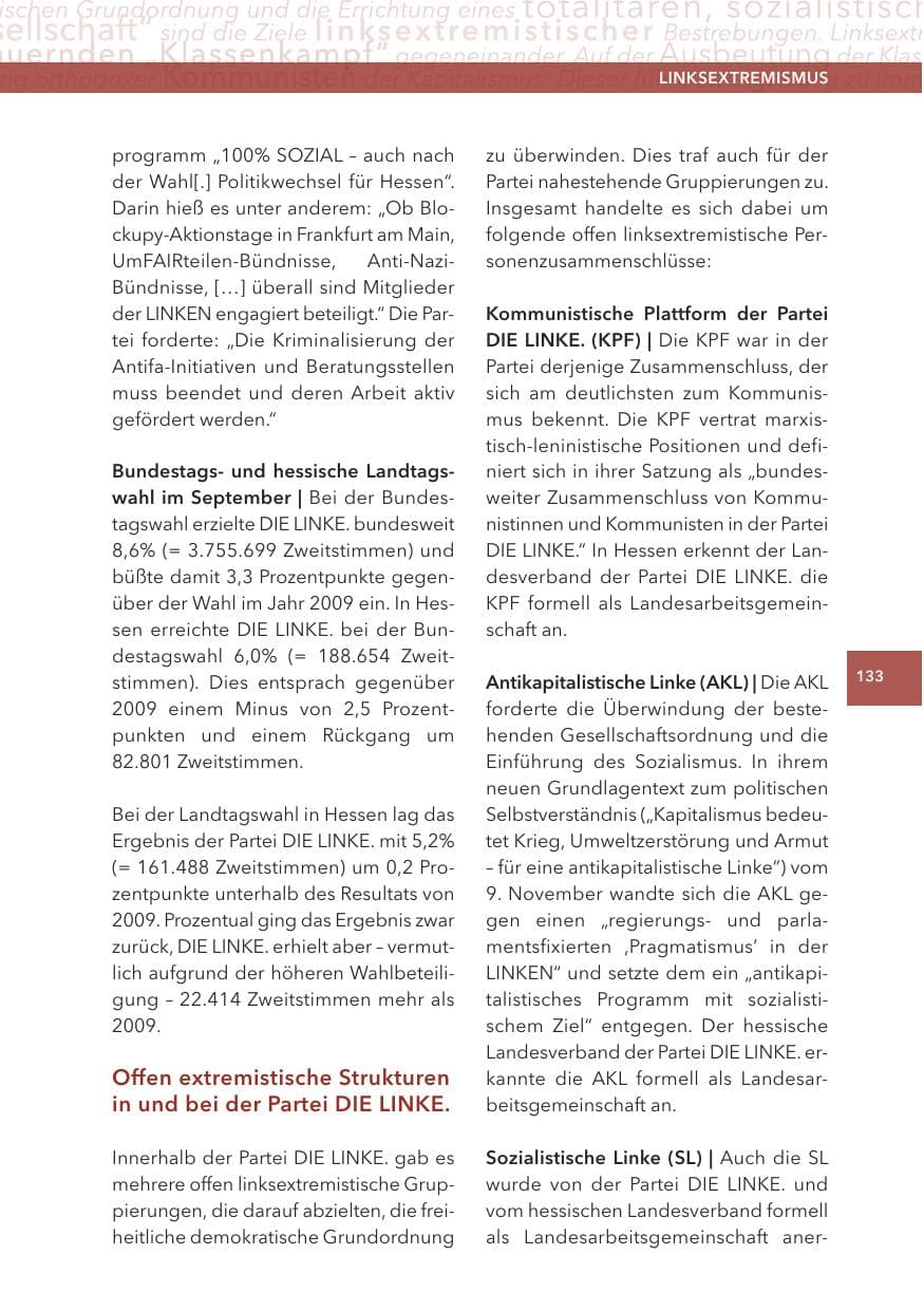 Seite 133 des Verfassungsschutzbericht 2013 Hessen
