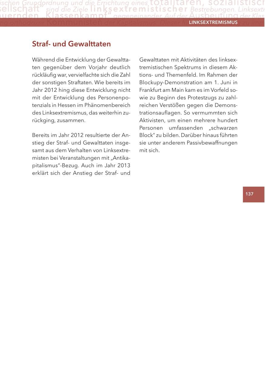 Seite 137 des Verfassungsschutzbericht 2013 Hessen