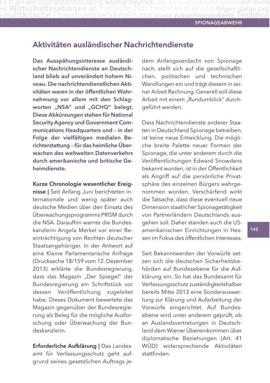Seite 145 des Verfassungsschutzbericht 2013 Hessen