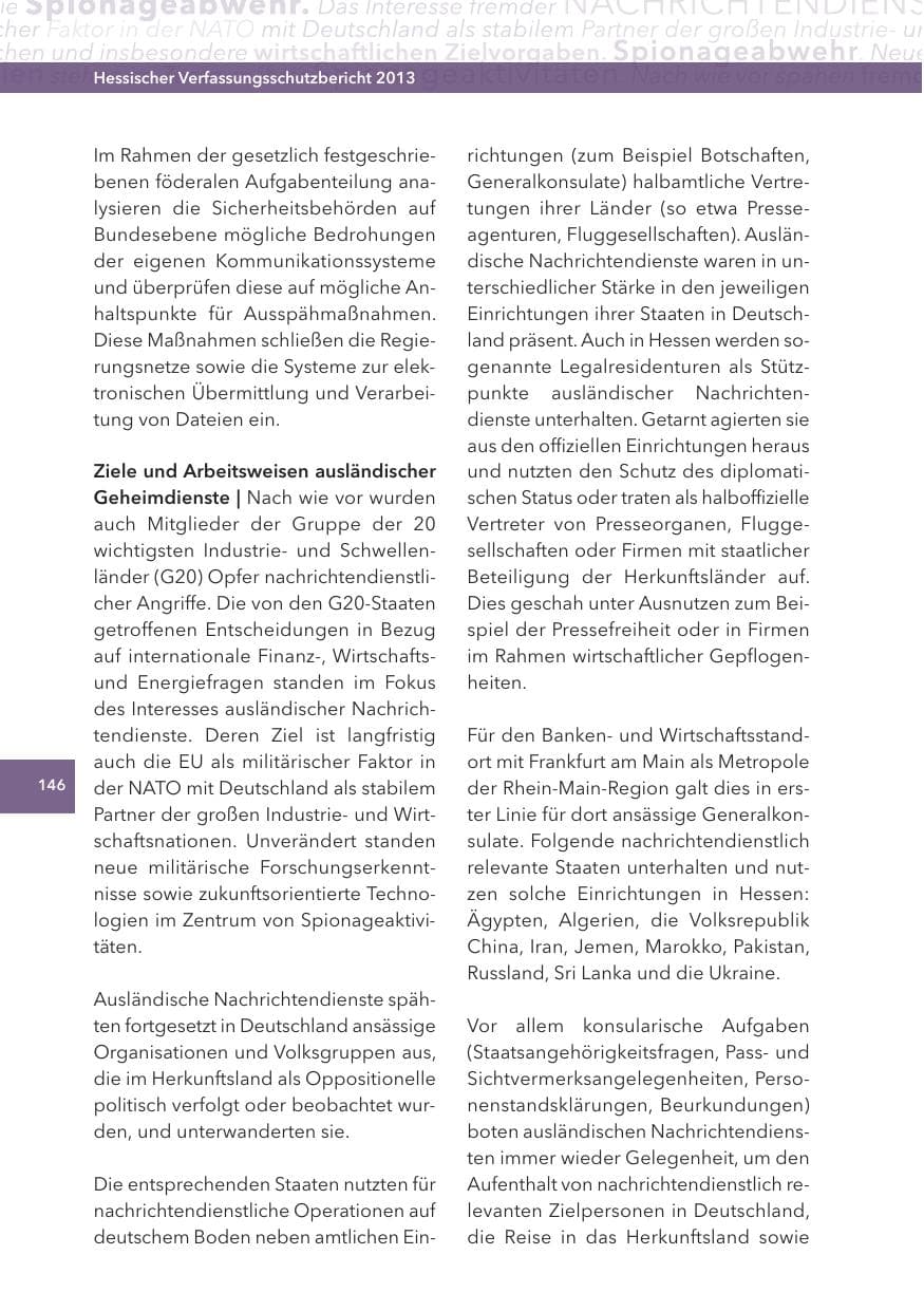 Seite 146 des Verfassungsschutzbericht 2013 Hessen