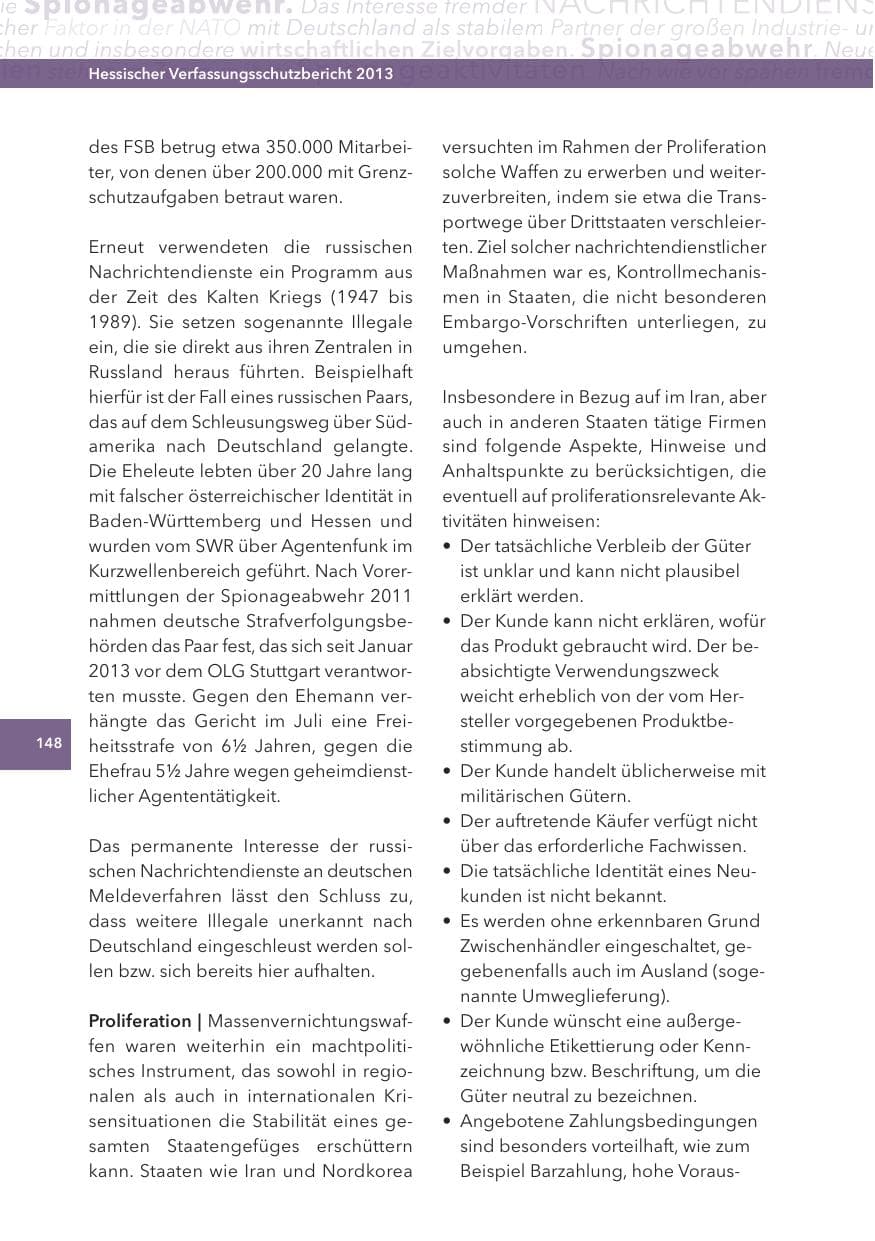 Seite 148 des Verfassungsschutzbericht 2013 Hessen