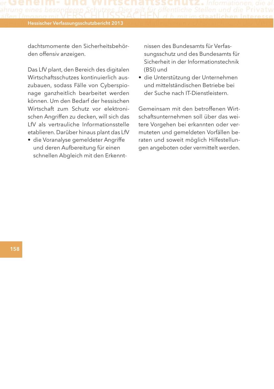 Seite 158 des Verfassungsschutzbericht 2013 Hessen