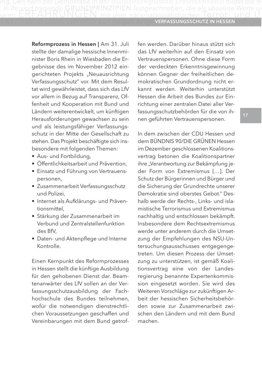 Seite 17 des Verfassungsschutzbericht 2013 Hessen