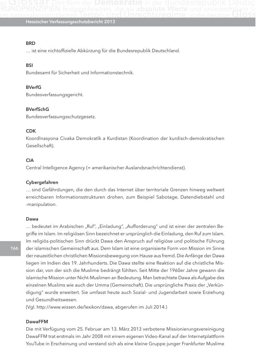 Seite 166 des Verfassungsschutzbericht 2013 Hessen