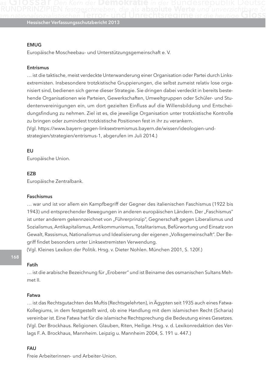 Seite 168 des Verfassungsschutzbericht 2013 Hessen
