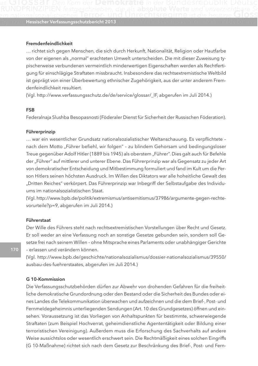 Seite 170 des Verfassungsschutzbericht 2013 Hessen