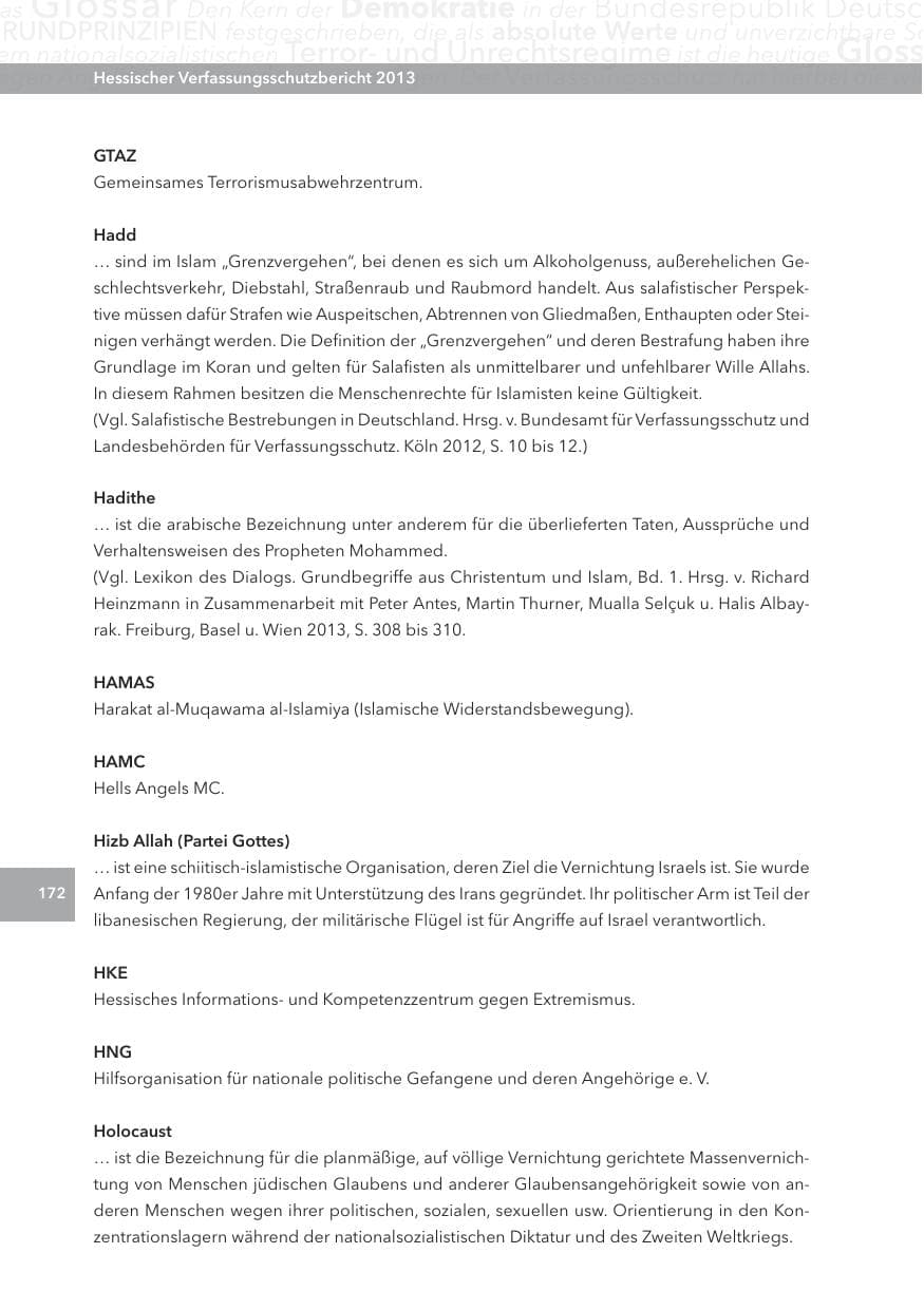 Seite 172 des Verfassungsschutzbericht 2013 Hessen