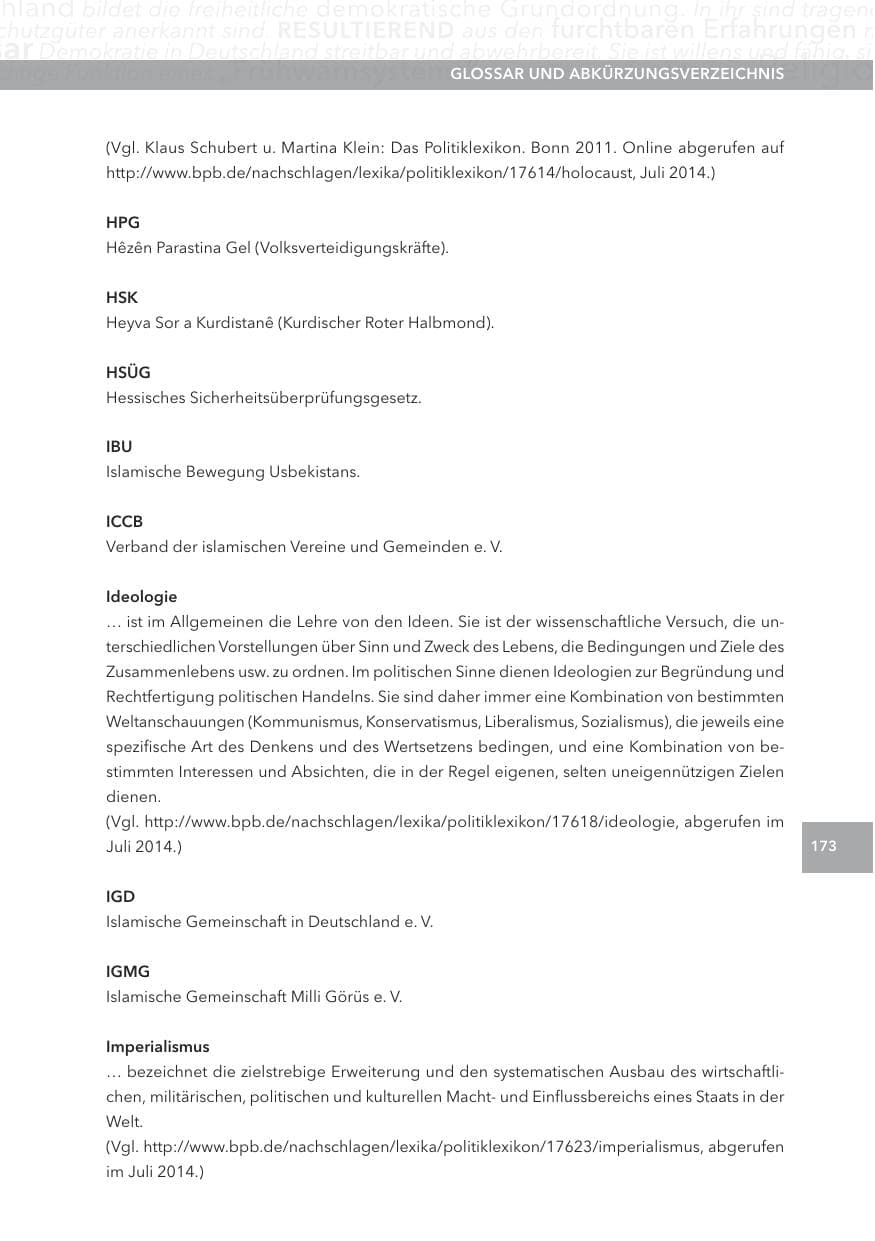 Seite 173 des Verfassungsschutzbericht 2013 Hessen