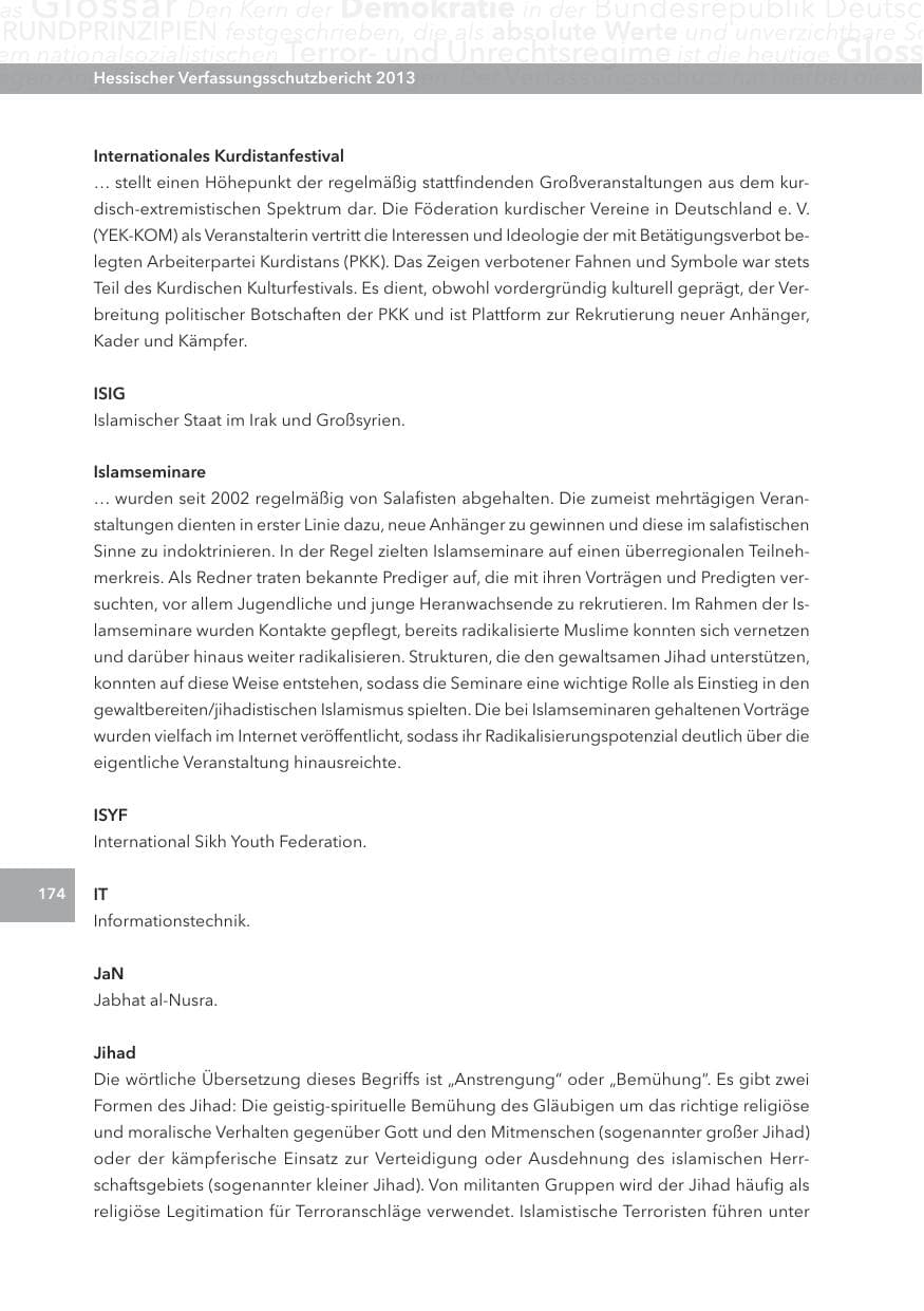 Seite 174 des Verfassungsschutzbericht 2013 Hessen