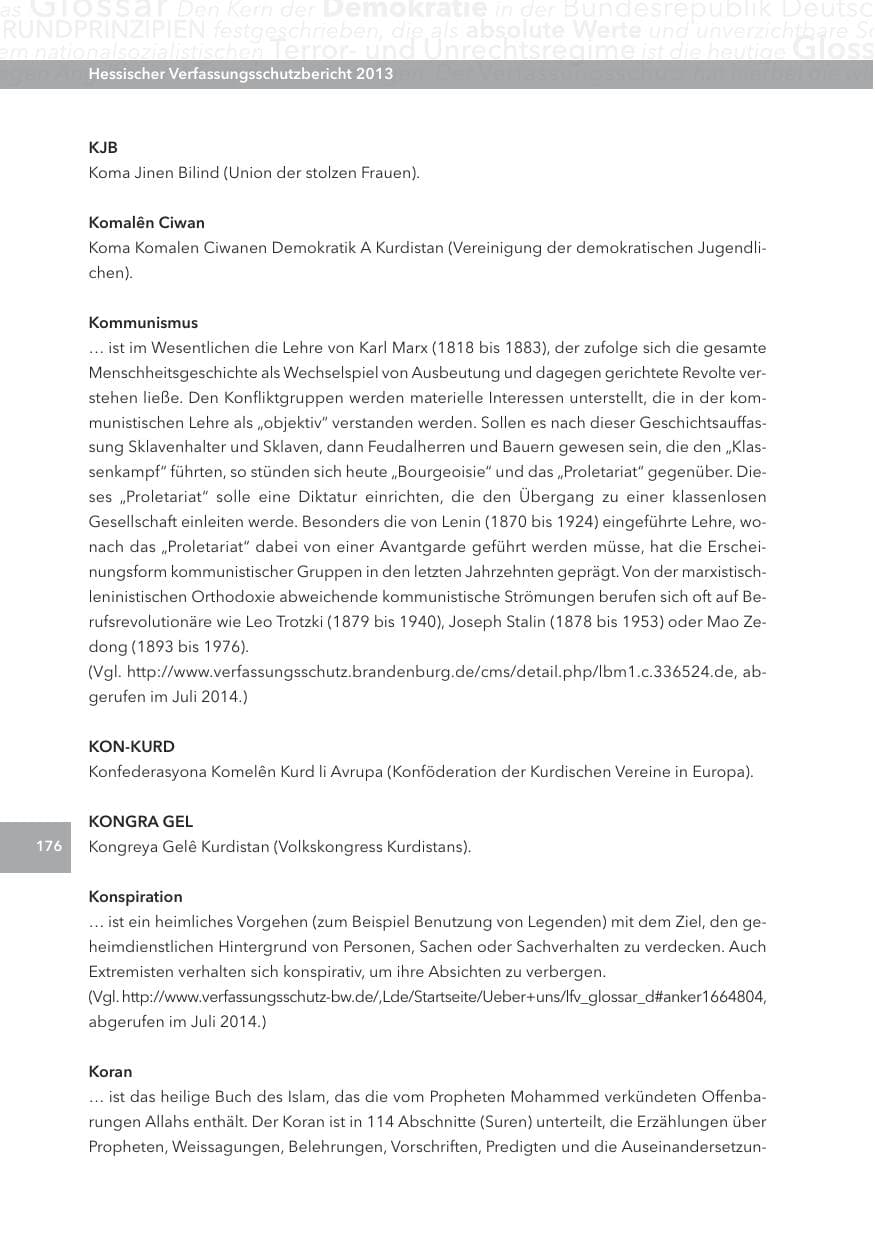 Seite 176 des Verfassungsschutzbericht 2013 Hessen