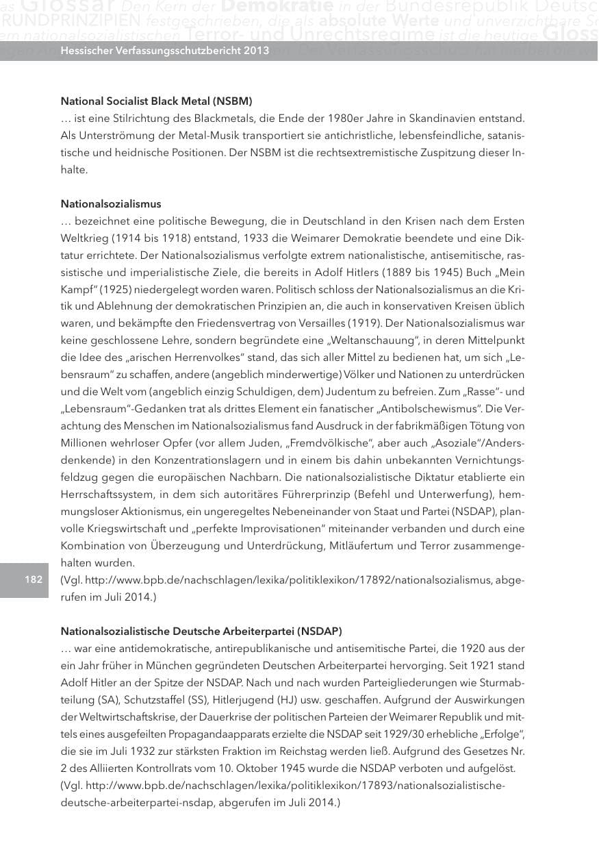 Seite 182 des Verfassungsschutzbericht 2013 Hessen