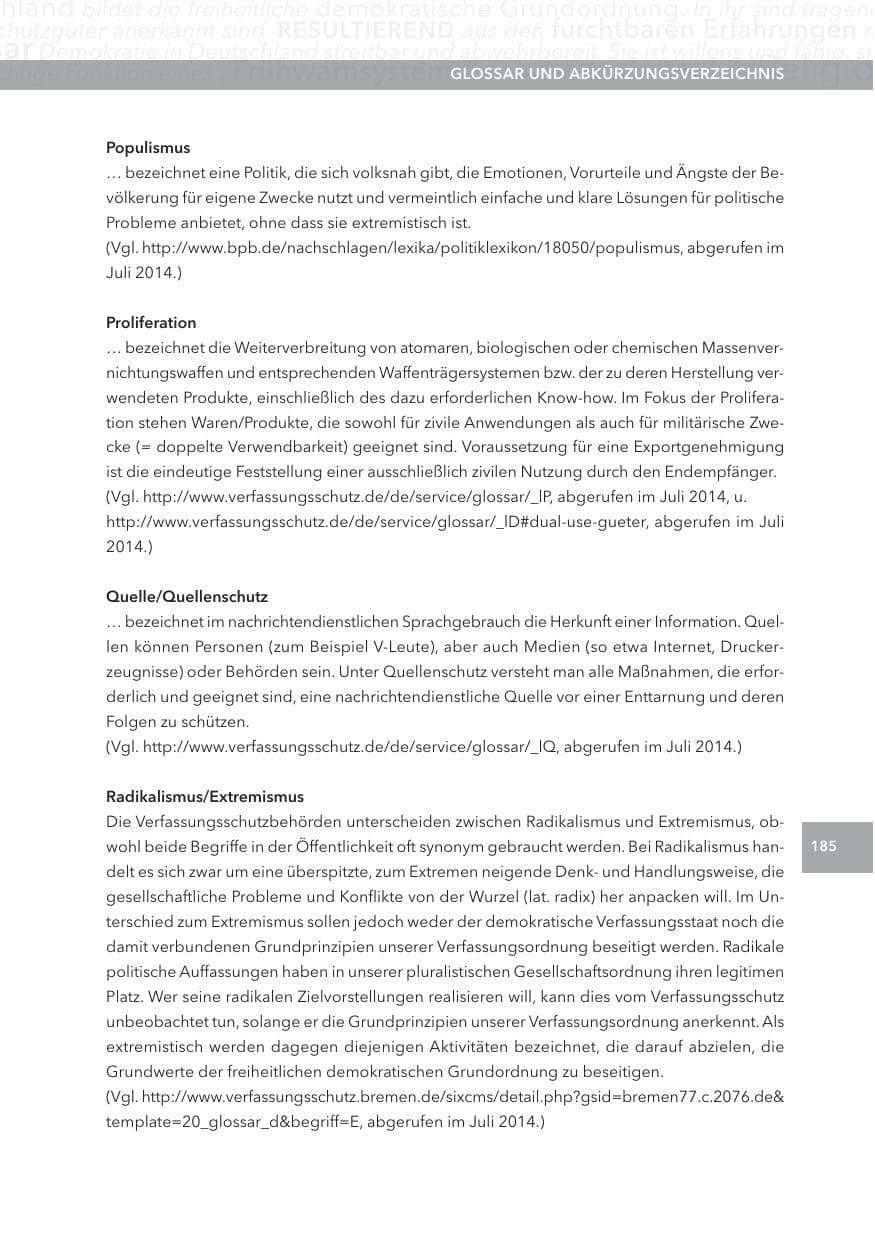 Seite 185 des Verfassungsschutzbericht 2013 Hessen