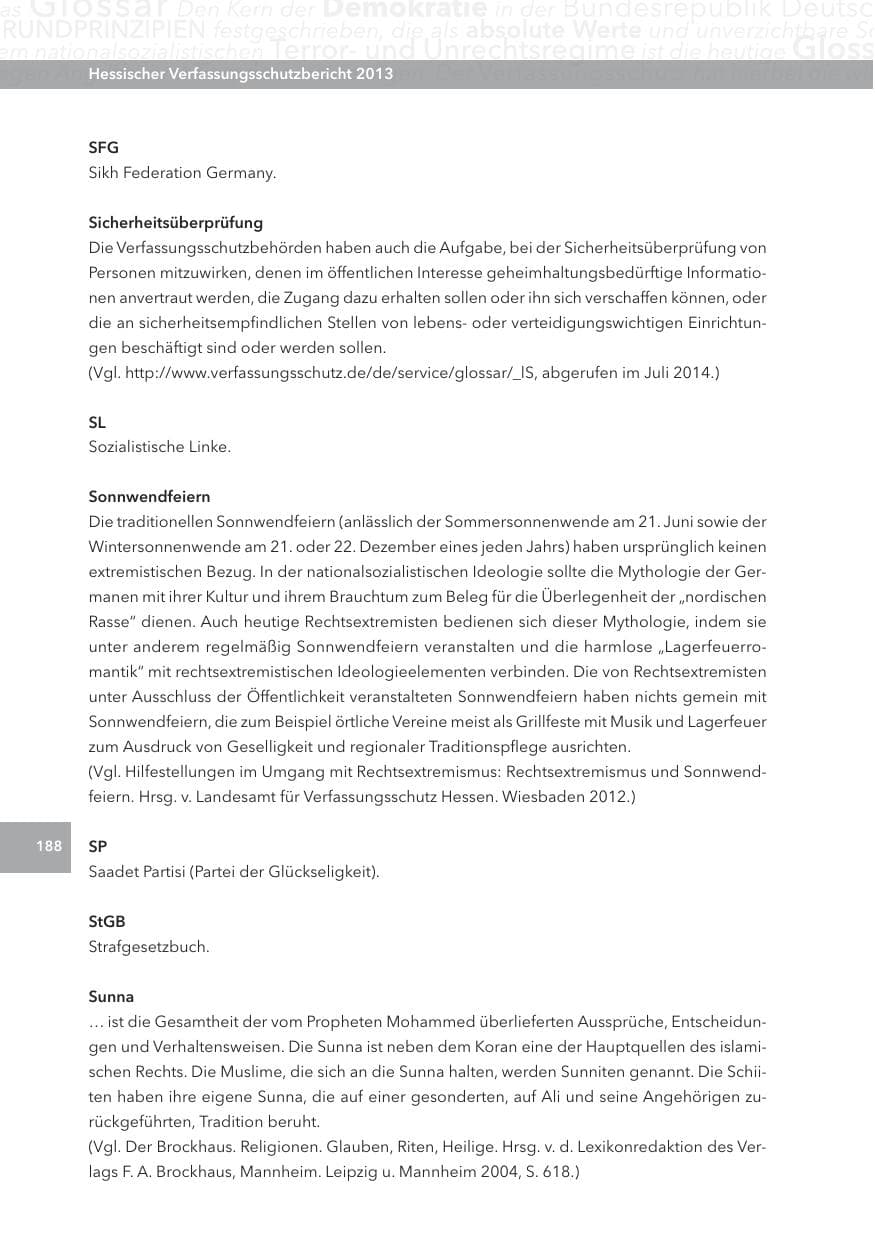 Seite 188 des Verfassungsschutzbericht 2013 Hessen