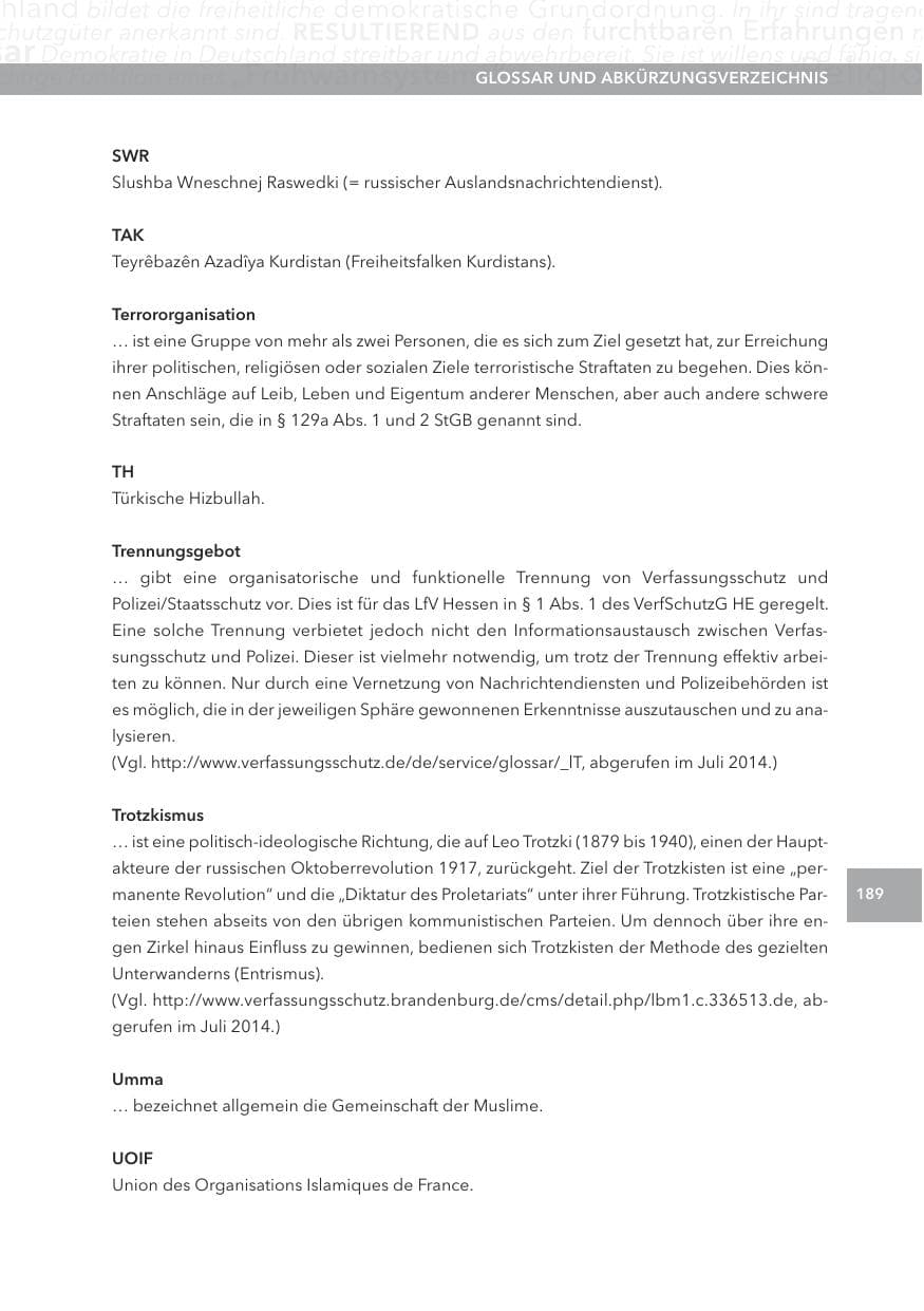 Seite 189 des Verfassungsschutzbericht 2013 Hessen