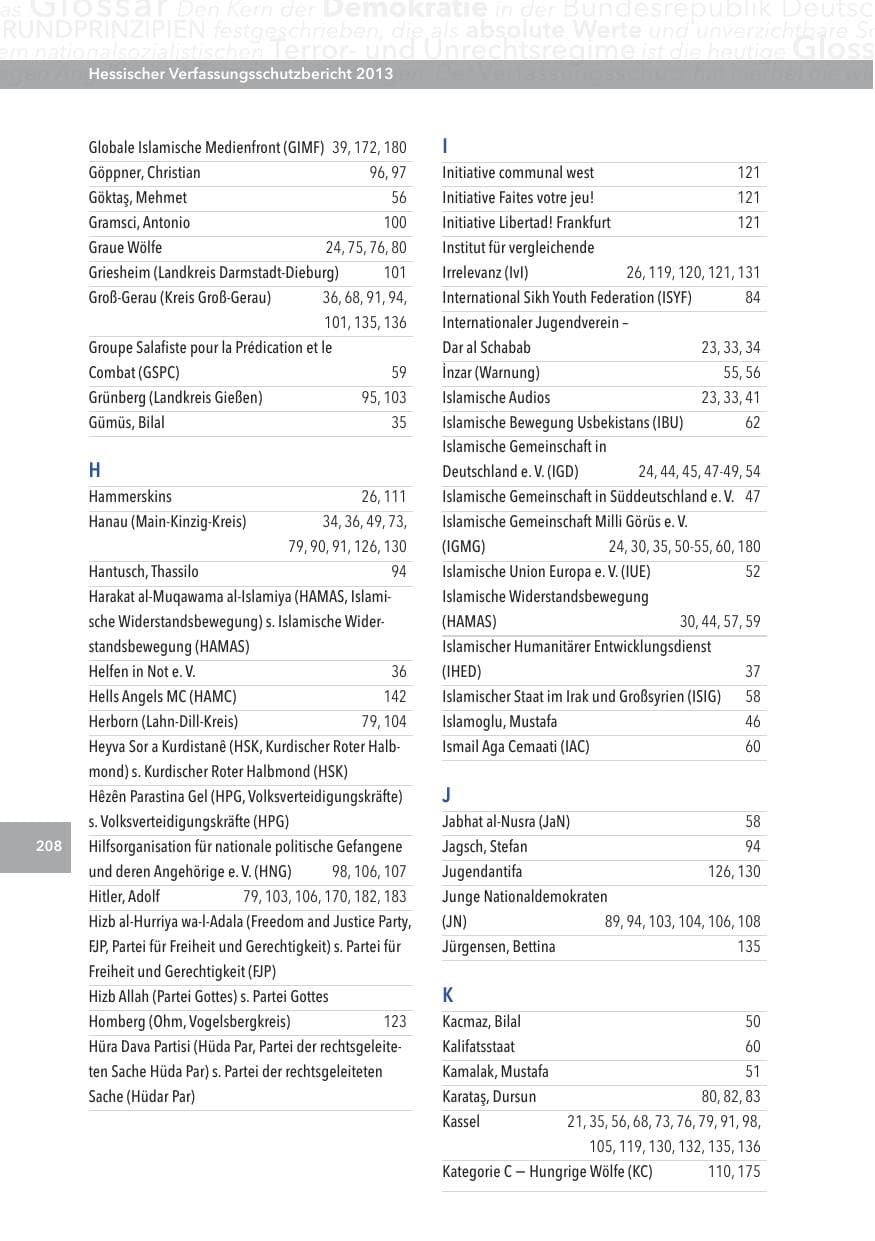 Seite 208 des Verfassungsschutzbericht 2013 Hessen