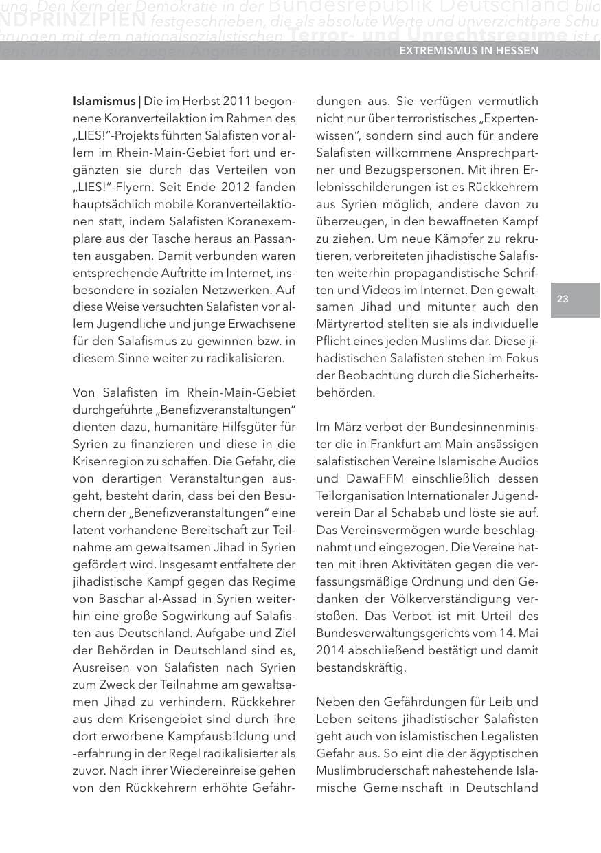 Seite 23 des Verfassungsschutzbericht 2013 Hessen