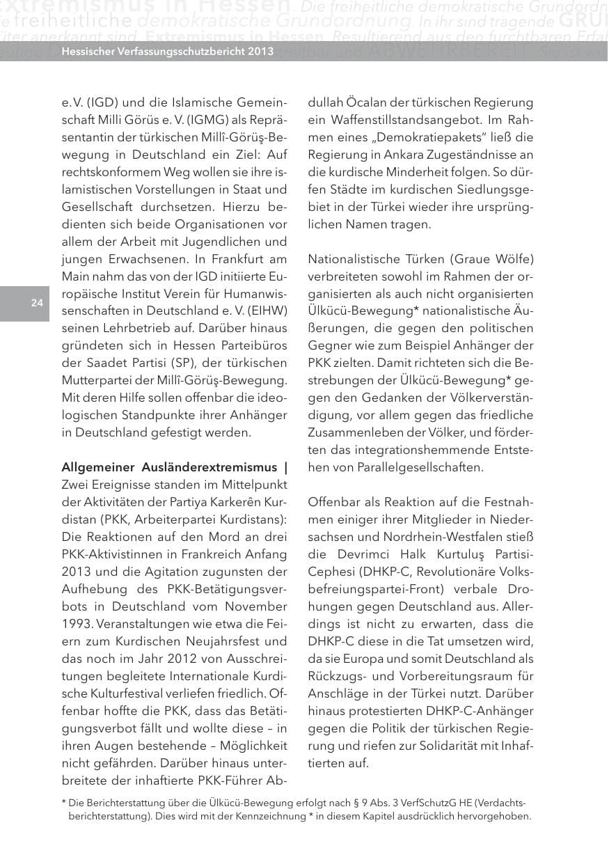 Seite 24 des Verfassungsschutzbericht 2013 Hessen