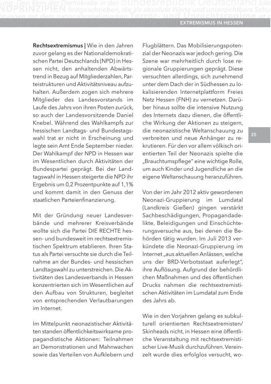 Seite 25 des Verfassungsschutzbericht 2013 Hessen