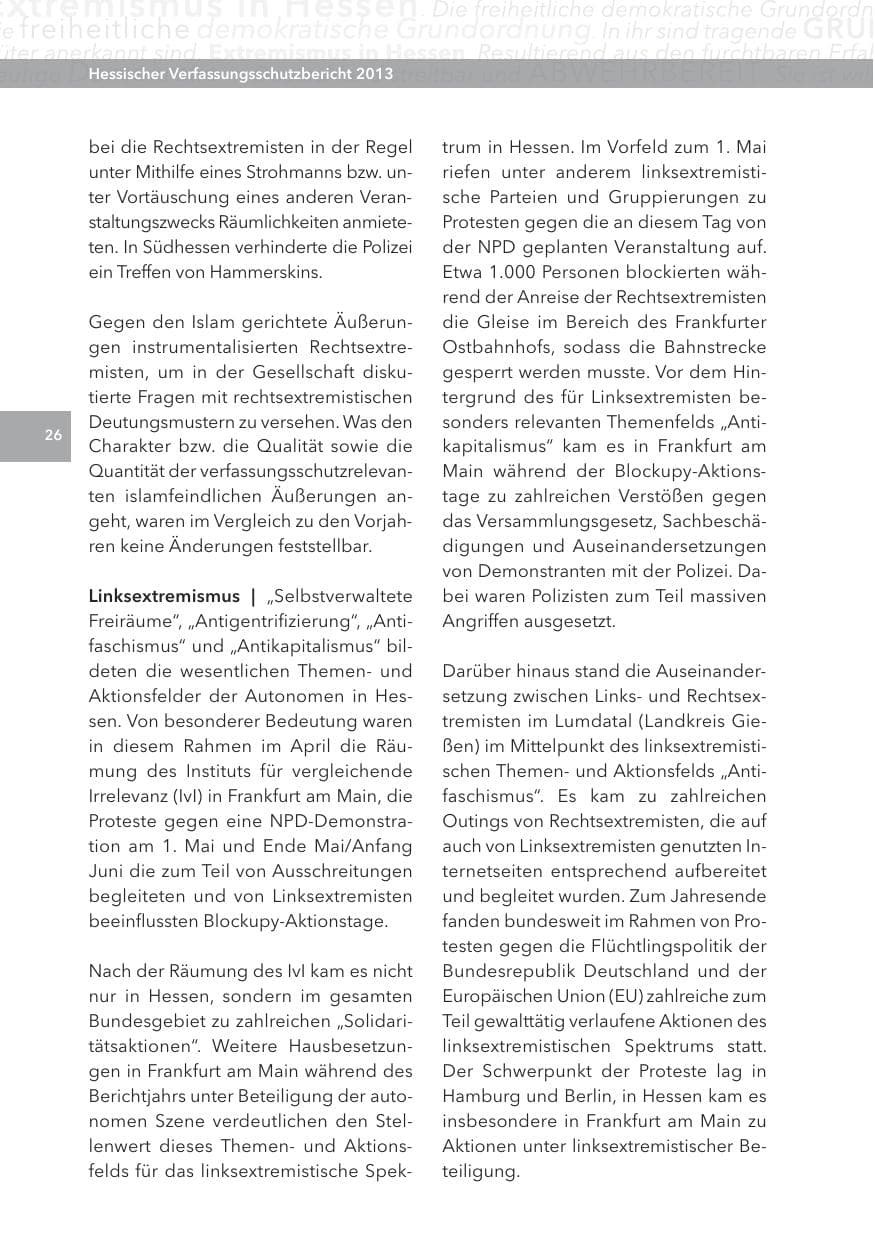 Seite 26 des Verfassungsschutzbericht 2013 Hessen
