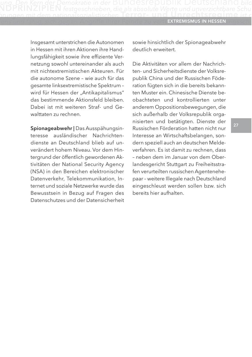 Seite 27 des Verfassungsschutzbericht 2013 Hessen