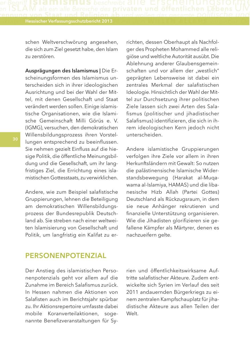 Seite 30 des Verfassungsschutzbericht 2013 Hessen