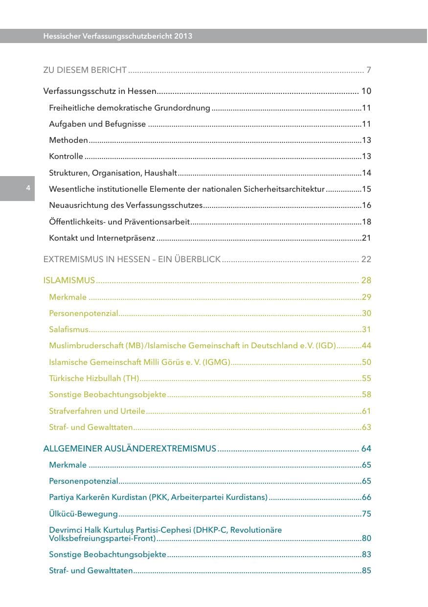 Seite 4 des Verfassungsschutzbericht 2013 Hessen