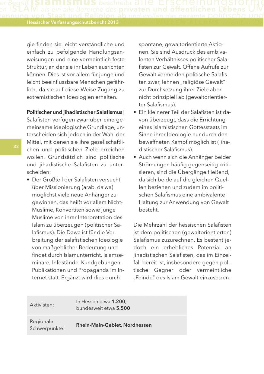 Seite 32 des Verfassungsschutzbericht 2013 Hessen
