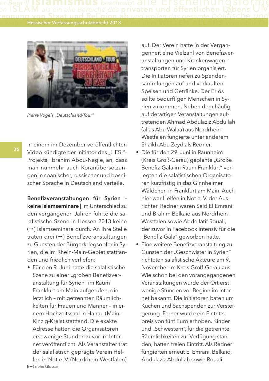 Seite 36 des Verfassungsschutzbericht 2013 Hessen