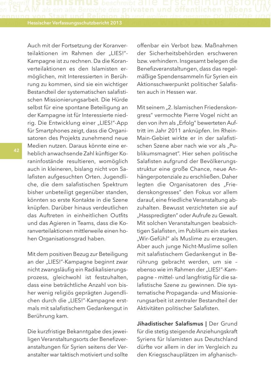 Seite 42 des Verfassungsschutzbericht 2013 Hessen