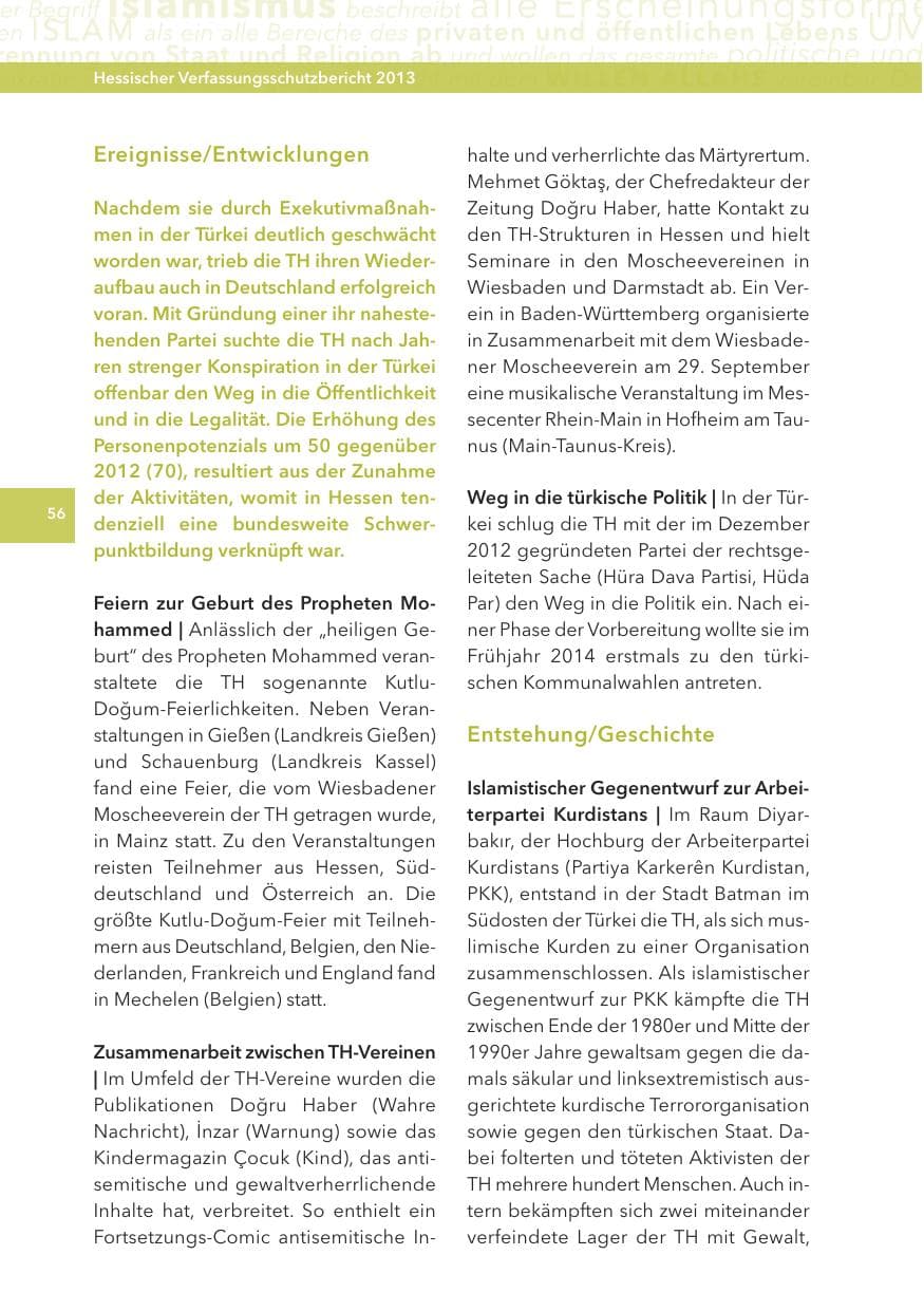 Seite 56 des Verfassungsschutzbericht 2013 Hessen