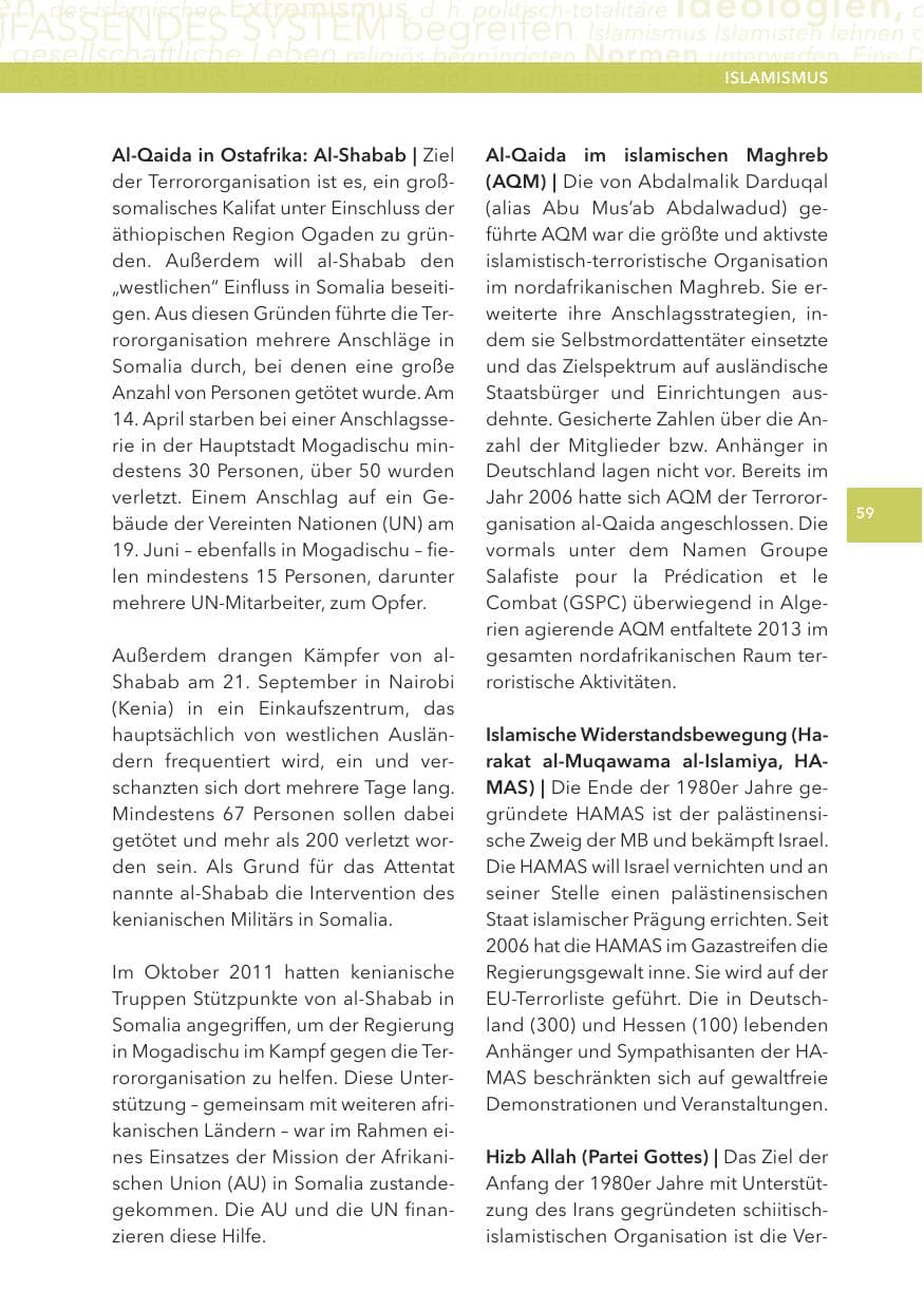Seite 59 des Verfassungsschutzbericht 2013 Hessen