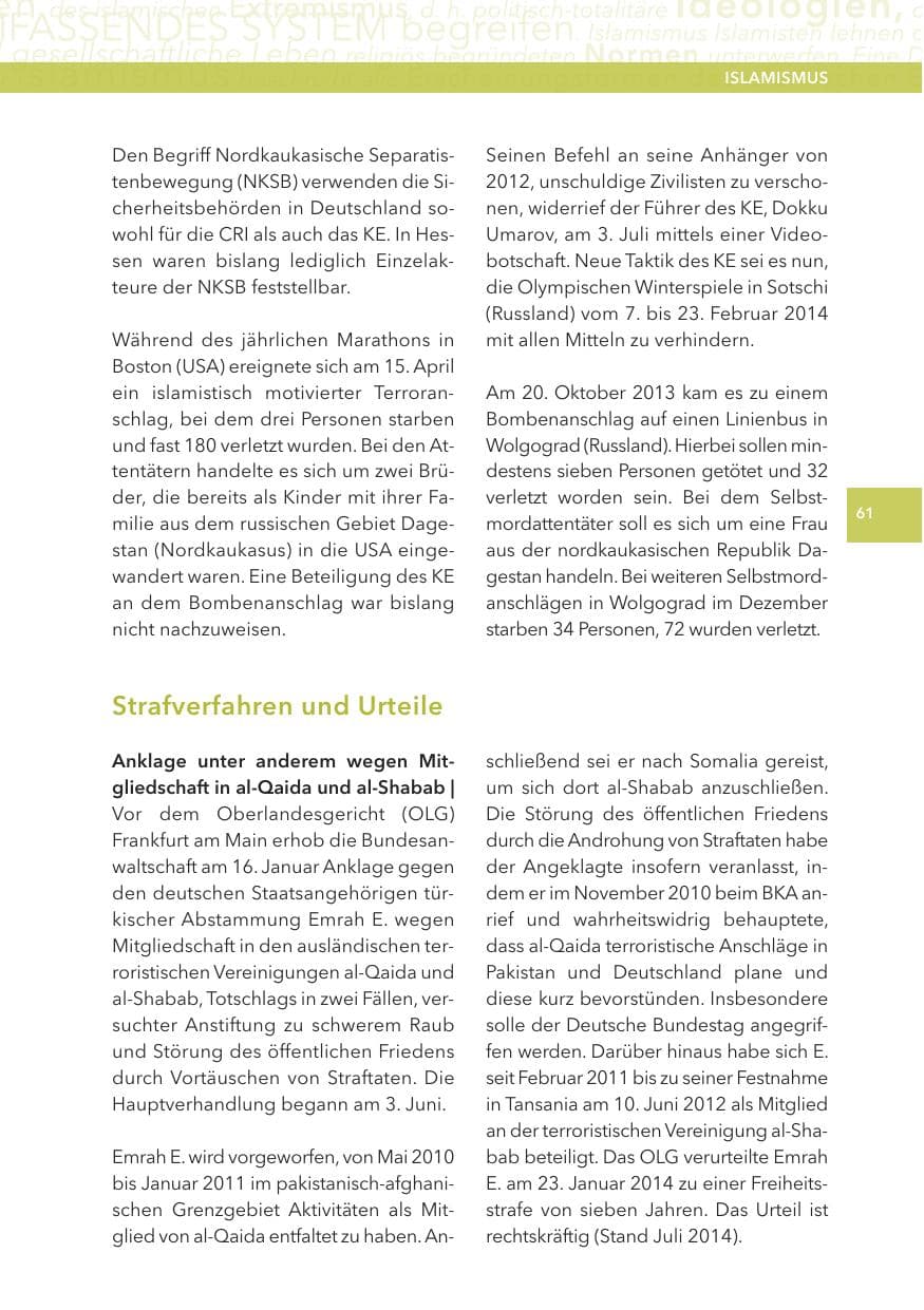 Seite 61 des Verfassungsschutzbericht 2013 Hessen