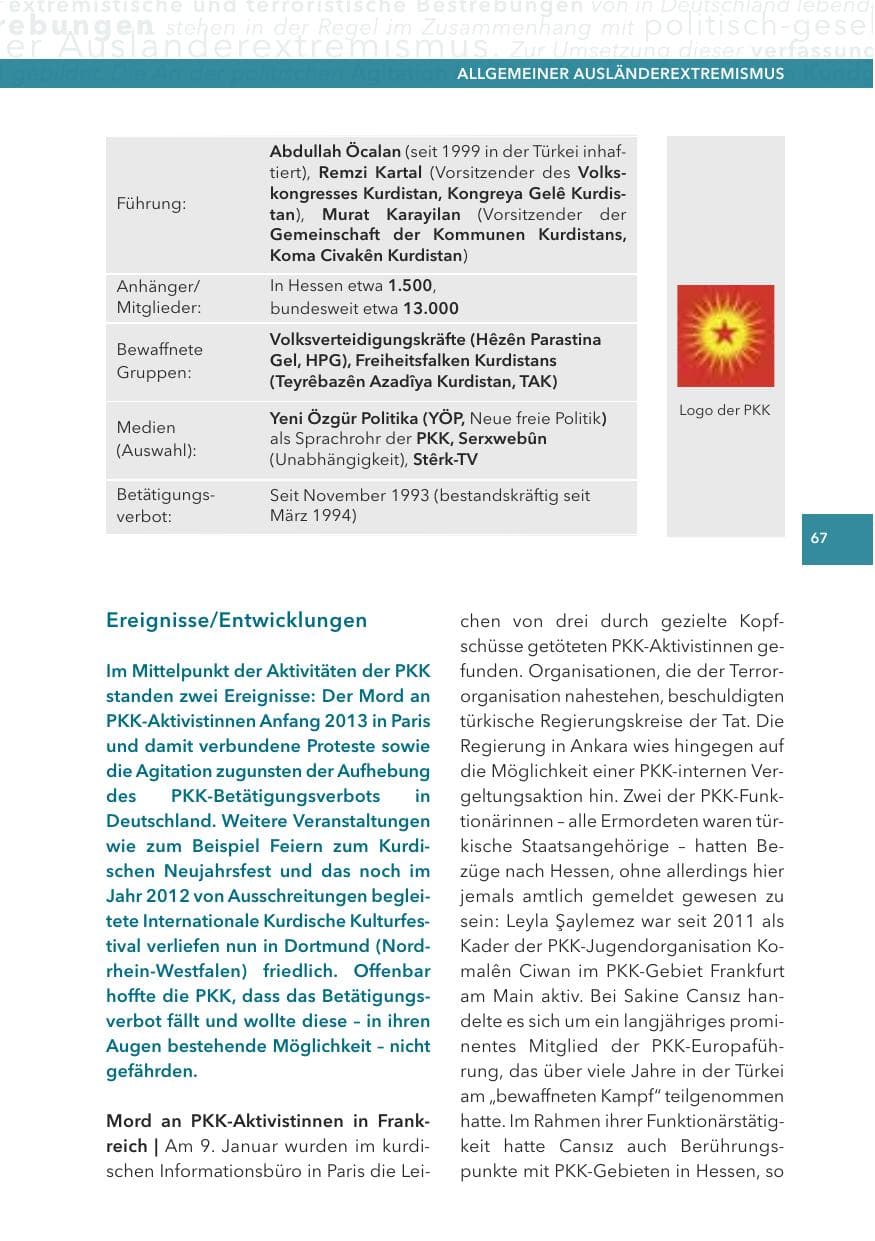 Seite 67 des Verfassungsschutzbericht 2013 Hessen
