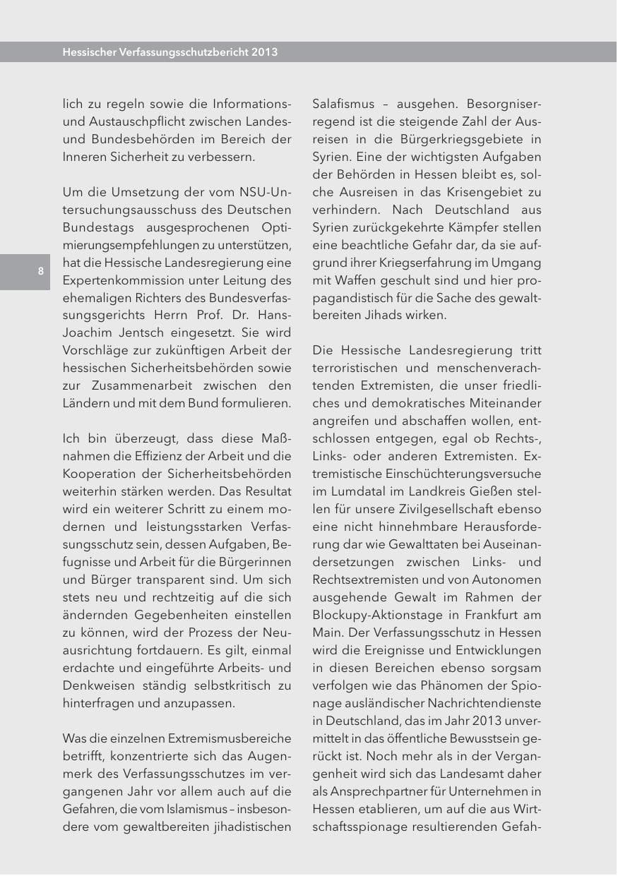 Seite 8 des Verfassungsschutzbericht 2013 Hessen