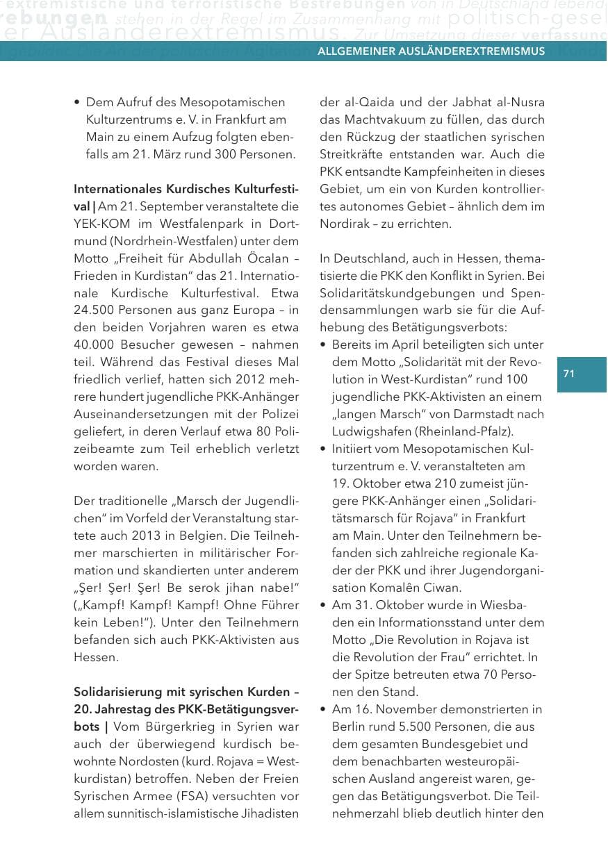 Seite 71 des Verfassungsschutzbericht 2013 Hessen