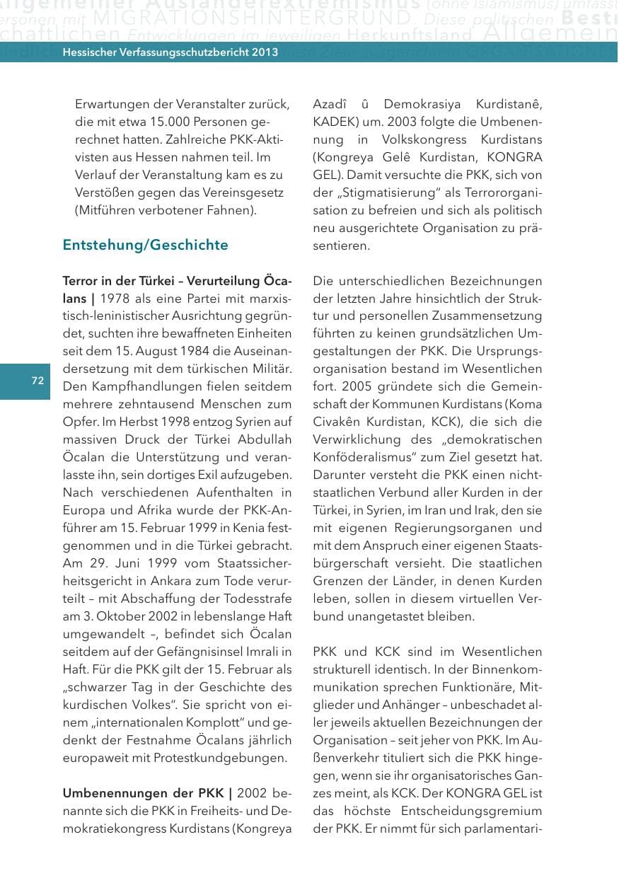Seite 72 des Verfassungsschutzbericht 2013 Hessen