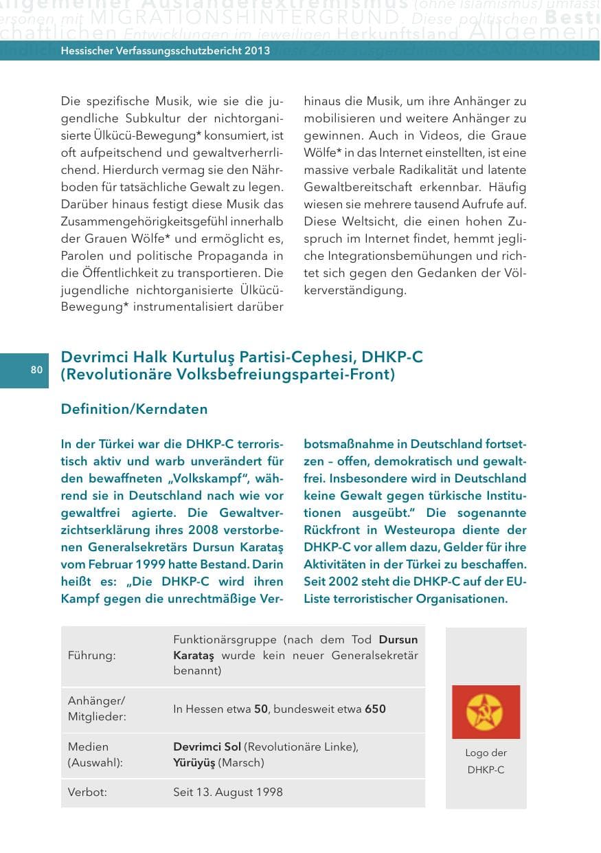 Seite 80 des Verfassungsschutzbericht 2013 Hessen