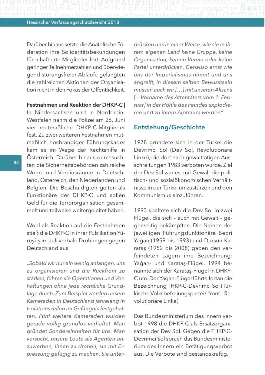 Seite 82 des Verfassungsschutzbericht 2013 Hessen