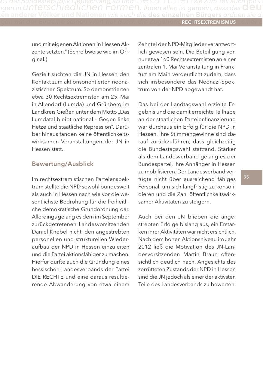 Seite 95 des Verfassungsschutzbericht 2013 Hessen