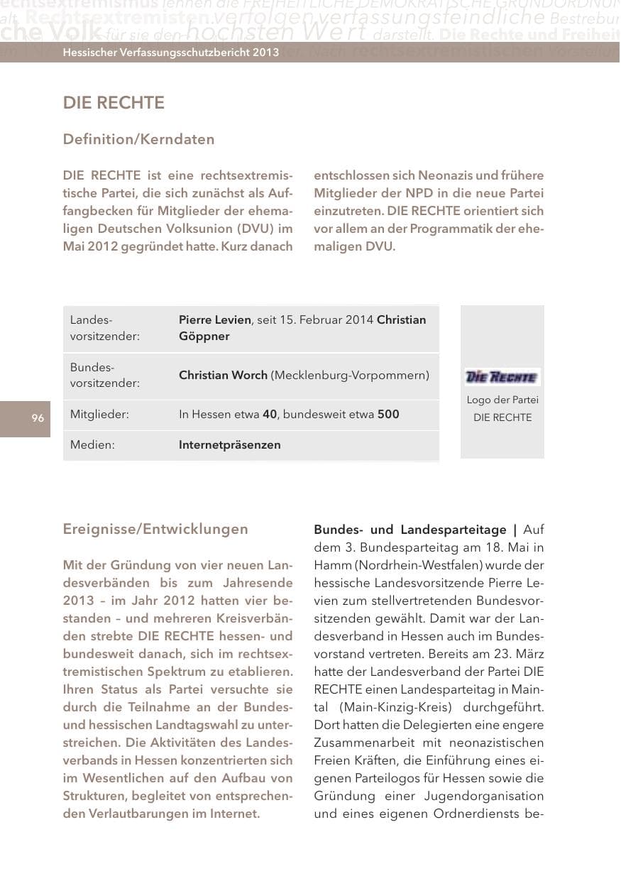 Seite 96 des Verfassungsschutzbericht 2013 Hessen