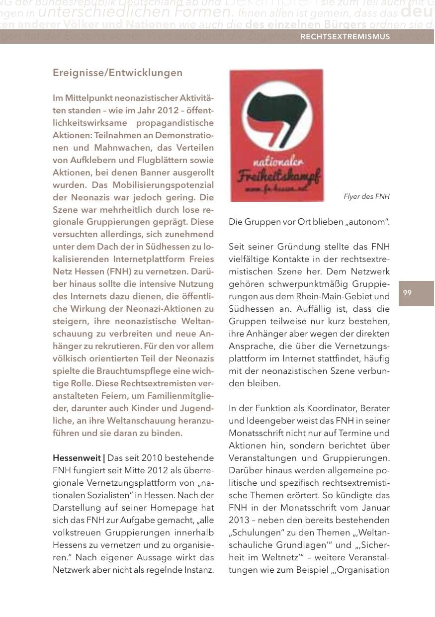 Seite 99 des Verfassungsschutzbericht 2013 Hessen